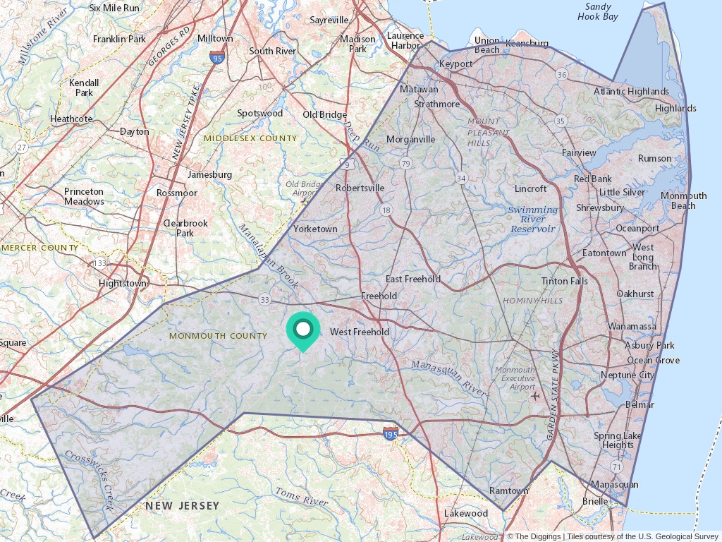 Map of Streams in Monmouth County, New Jersey Topo Zone